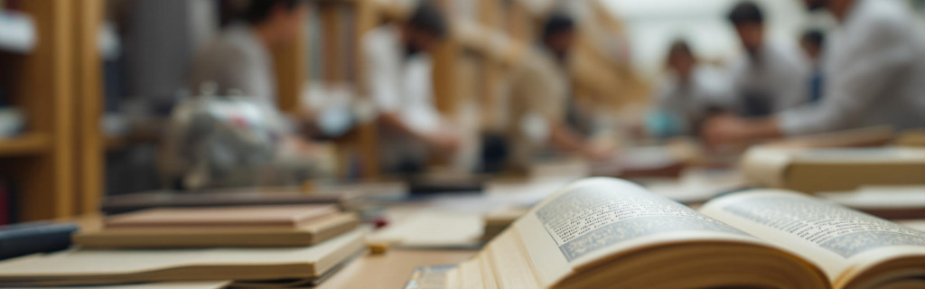 <p>Menschen recherchieren in einer Bibliothek, um Wissen aus Büchern zu sammeln.</p>